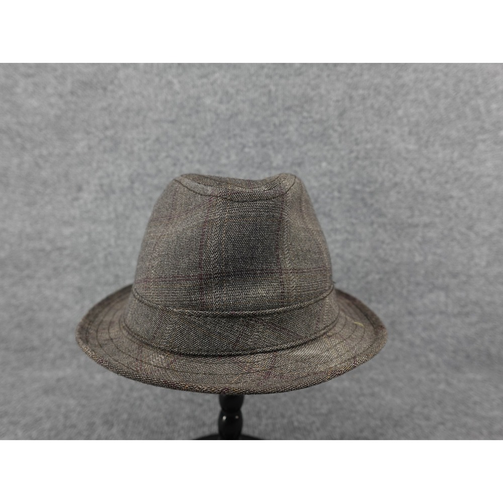Brixton Fedora Hat Mens Medium‎ Brown Plaid Trilby Crest Pin LTD